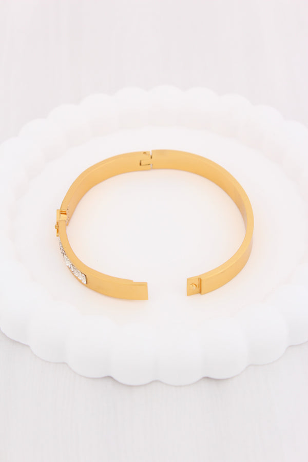 Gold Bangle With Stainless Steel And Center Design (ESBA041)