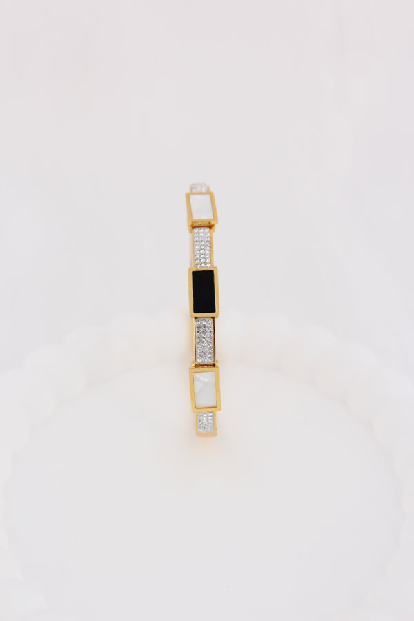 Anti Tarnish Bangle With Black And White Plates (BA033)