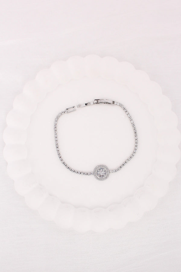 Anti Tarnish Bracelet In Silver Colour With Center Pendant Stone (BR011-S)