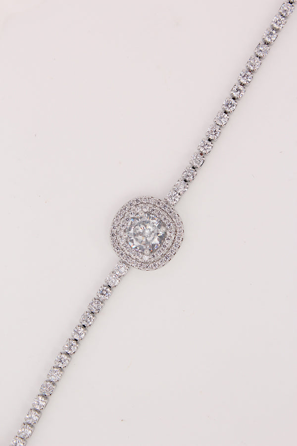 Anti Tarnish Bracelet In Silver Colour With Center Pendant Stone (BR011-S)