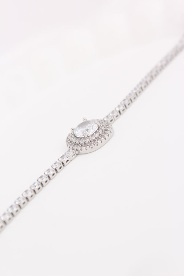 Anti Tarnish Bracelet In Silver Colour With Center Pendant Stone (BR011-S)