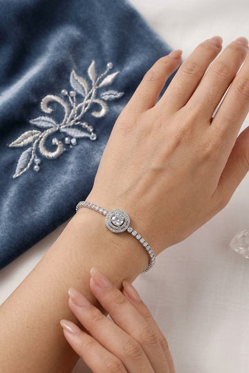 Anti Tarnish Bracelet In Silver Colour With Center Pendant Stone (BR011-S)