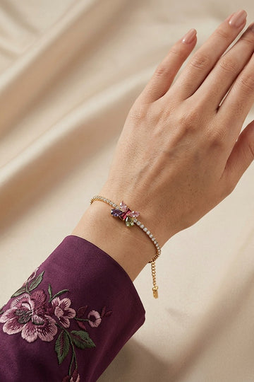 Anti Tarnish Bracelet With Multi Colour Butterfly (BR003)