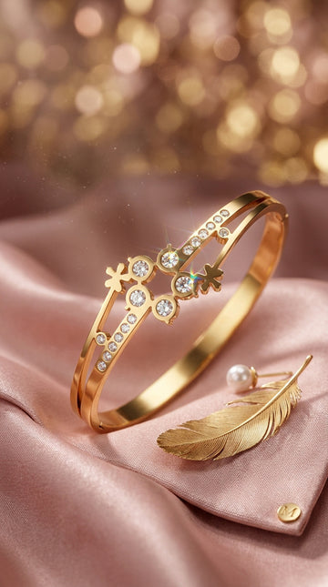 Simple Gold Bangle With Center Design In Anti Tarnish (ESBA042)