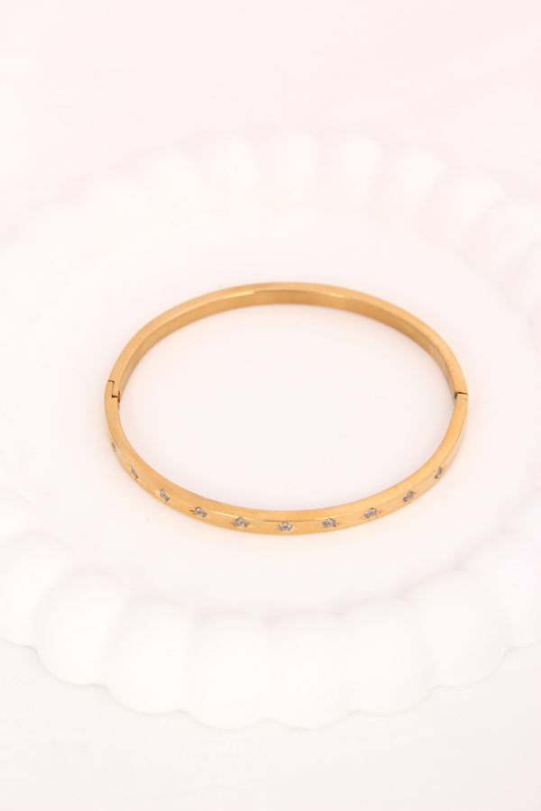 Anti Tarnish Gold Bangle With Small Stones (BA018)