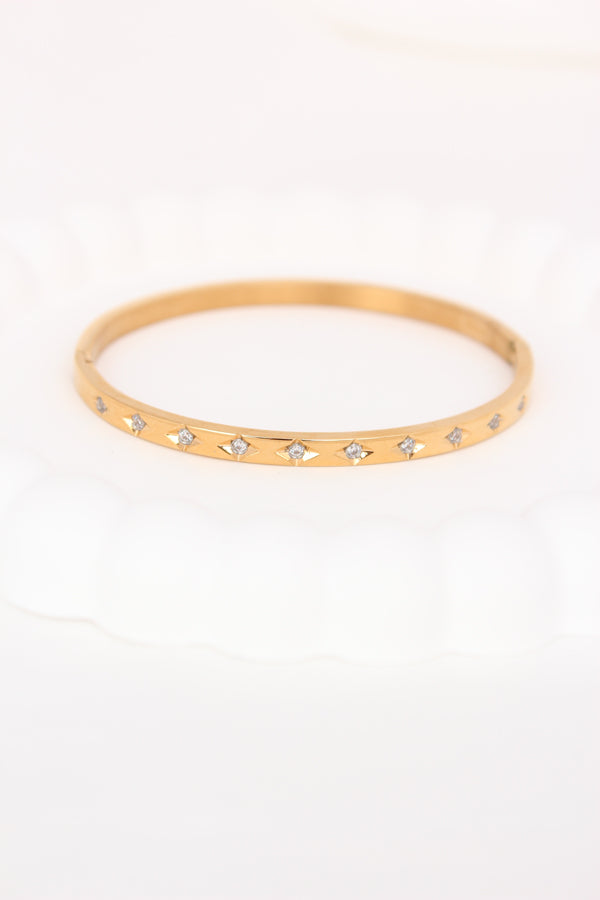 Anti Tarnish Gold Bangle With Small Stones (BA018)