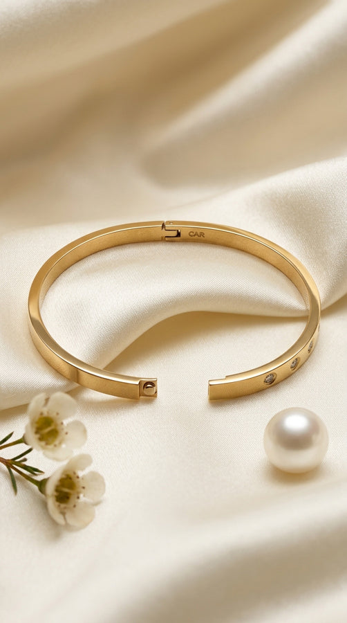 Anti Tarnish Gold Bangle With Small Stones (BA018)