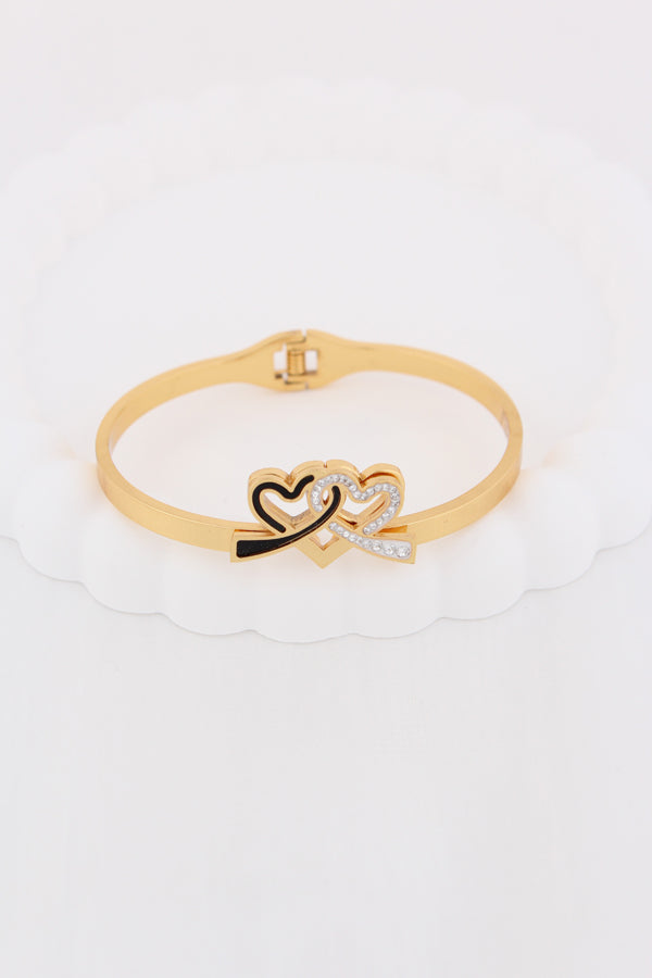 Anti Tarnish Gold Bangle With Twisted Hearts (BA034)