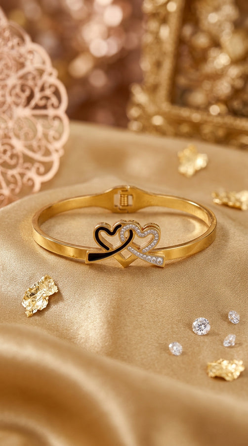 Anti Tarnish Gold Bangle With Twisted Hearts (BA034)