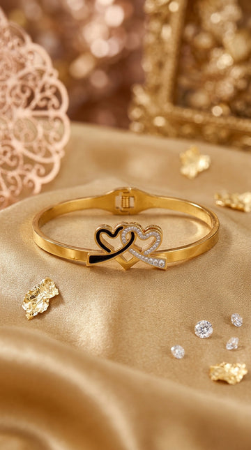 Anti Tarnish Gold Bangle With Twisted Hearts (BA034)