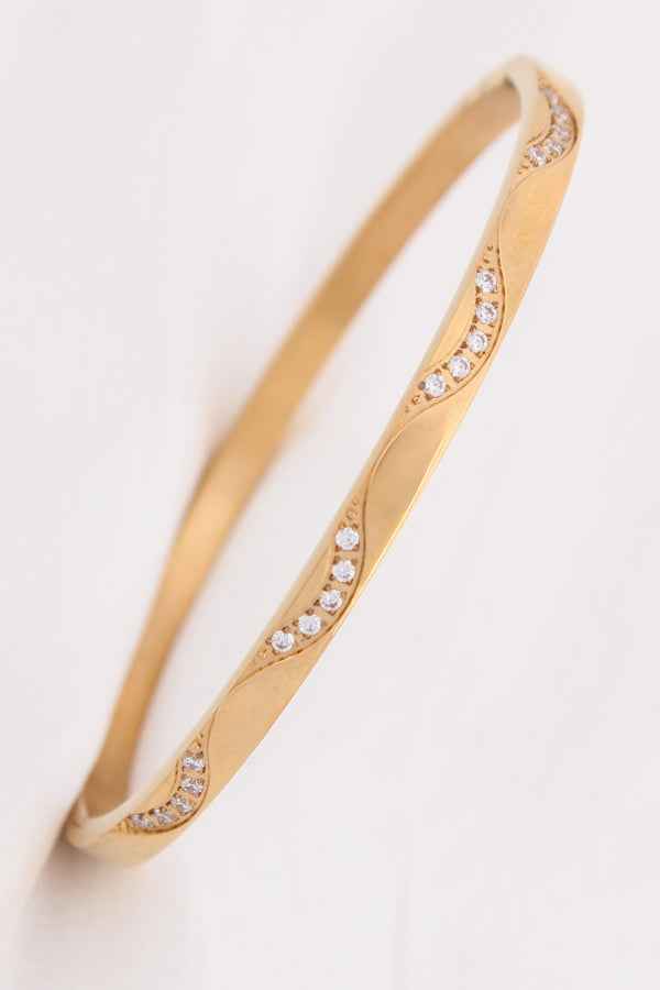 Anti Tarnish Gold Bangle With Waves And Stones (BA009)