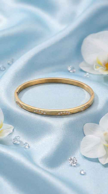 Anti Tarnish Gold Bangle With Waves And Stones (BA009)