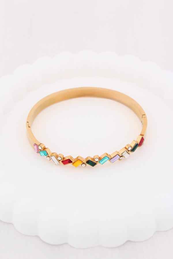 Bangle With Multi Colour Stones In Anti Tarnish (BA005)