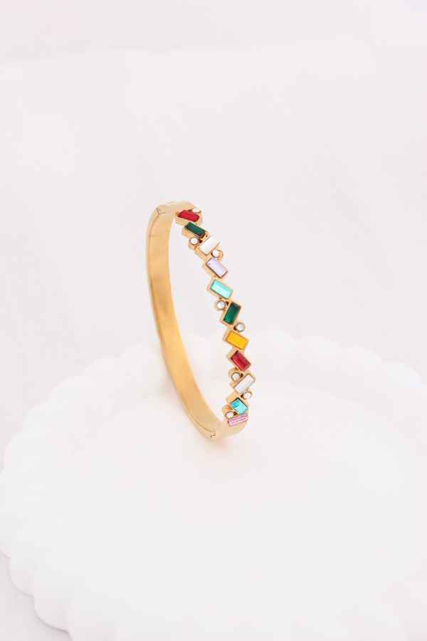 Bangle With Multi Colour Stones In Anti Tarnish (BA005)