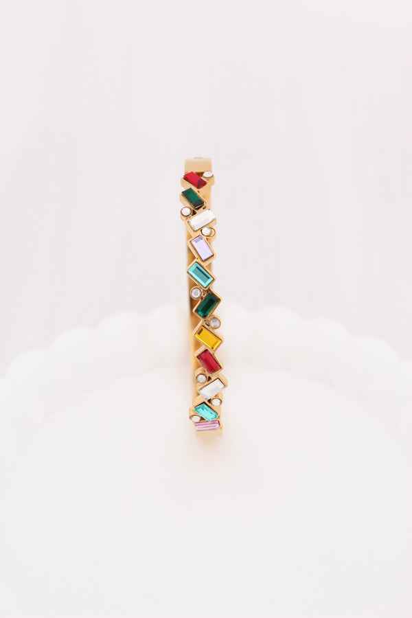 Bangle With Multi Colour Stones In Anti Tarnish (BA005)