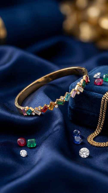 Bangle With Multi Colour Stones In Anti Tarnish (BA005)