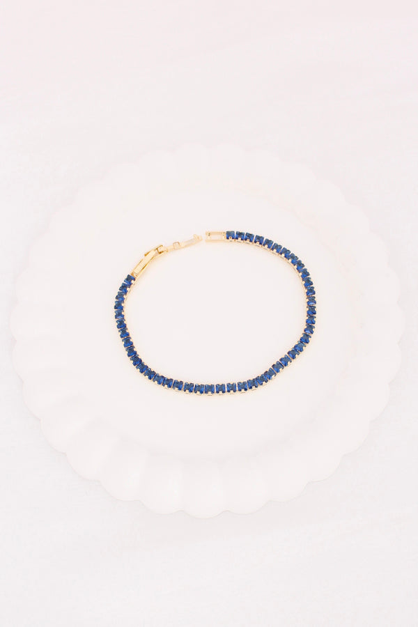 Blue Colour Stone Tennis Bracelet In Slim Design (BR020-B)