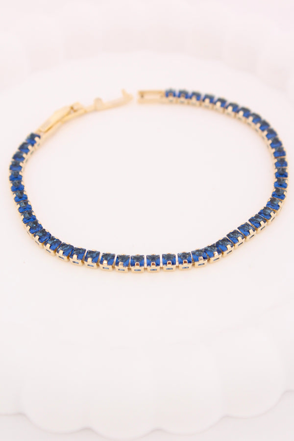 Blue Colour Stone Tennis Bracelet In Slim Design (BR020-B)