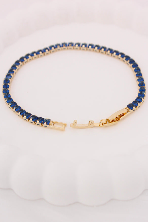 Blue Colour Stone Tennis Bracelet In Slim Design (BR020-B)