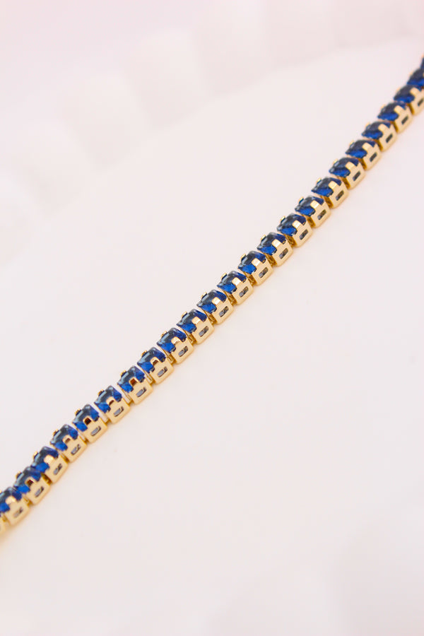 Blue Colour Stone Tennis Bracelet In Slim Design (BR020-B)