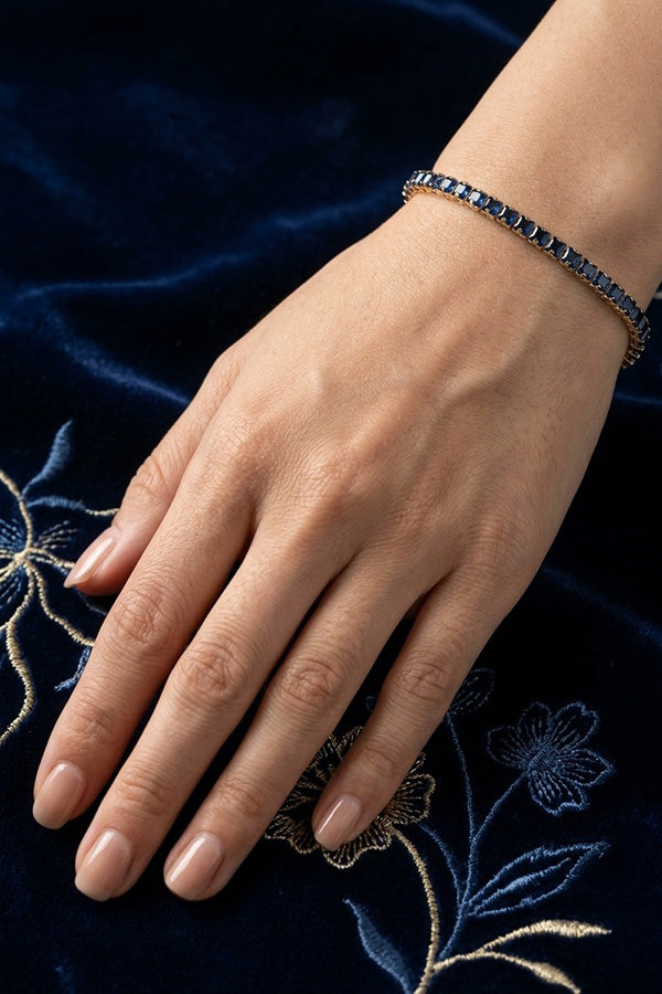 Blue Colour Stone Tennis Bracelet In Slim Design (BR020-B)