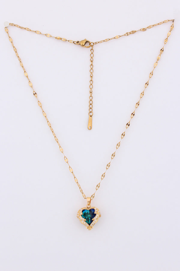 Blue Heart Pendant Necklace In Gold Polish (P035)