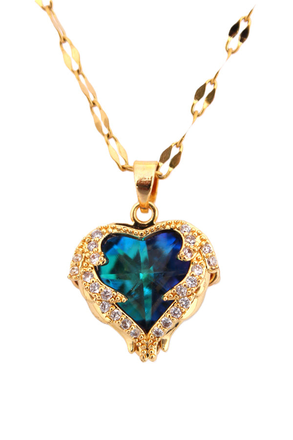 Blue Heart Pendant Necklace In Gold Polish (P035)