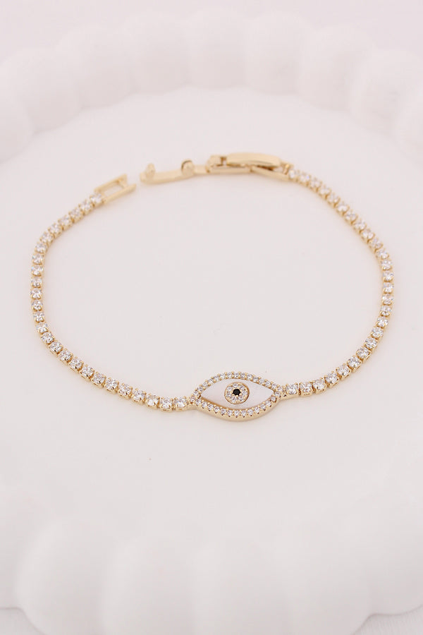Bracelet In Gold Polish With Evil Eye Pendant Attached (BR023-G)