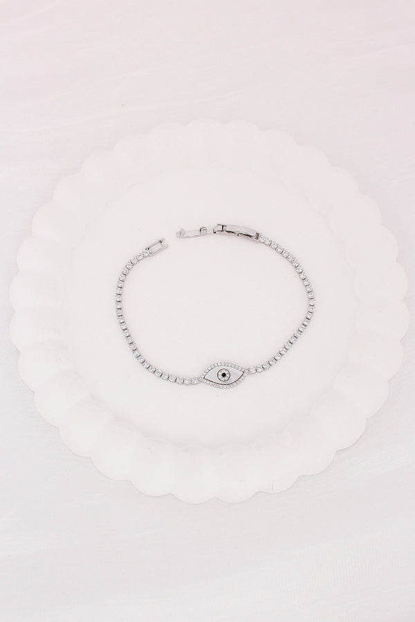Bracelet In Silver Polish With Evil Eye Pendant Attached (BR023-S)