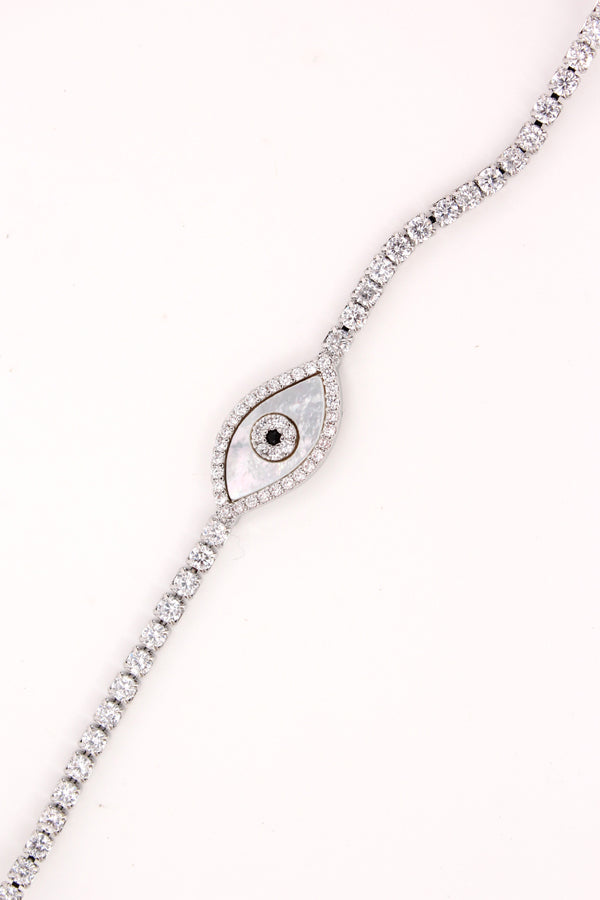 Bracelet In Silver Polish With Evil Eye Pendant Attached (BR023-S)