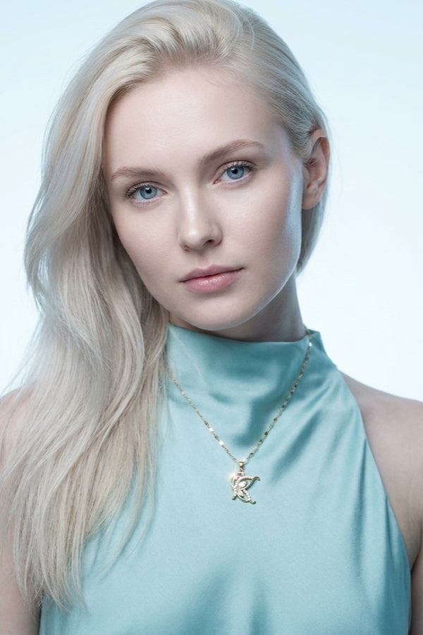 Butterfly With Stones In Gold Polish Necklace (P039)