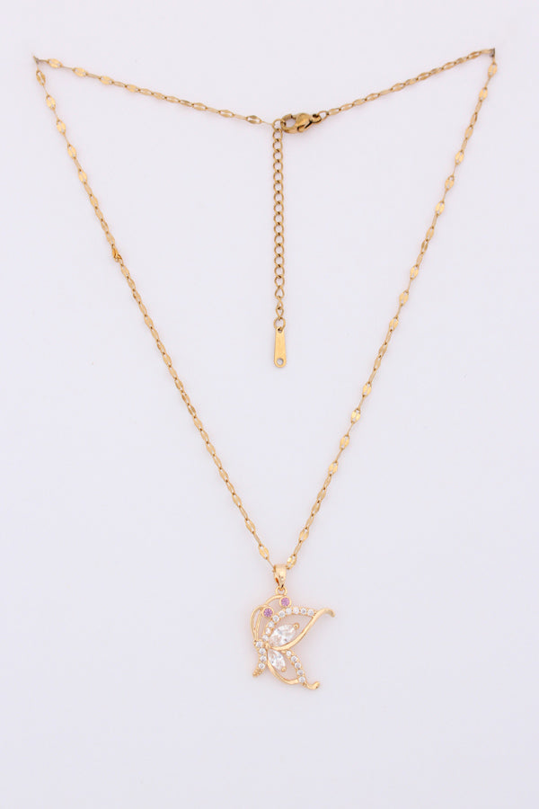 Butterfly With Stones In Gold Polish Necklace (P039)
