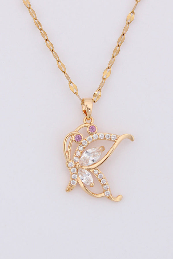 Butterfly With Stones In Gold Polish Necklace (P039)