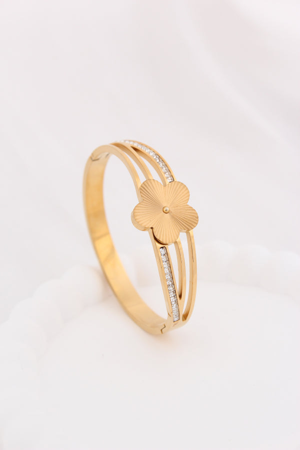 Gold Bangle With Triple Stones In Stainless Steel (ESBA044)