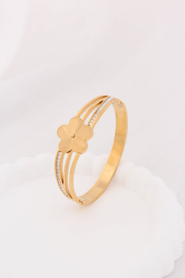 Gold Bangle With Triple Stones In Stainless Steel (ESBA044)