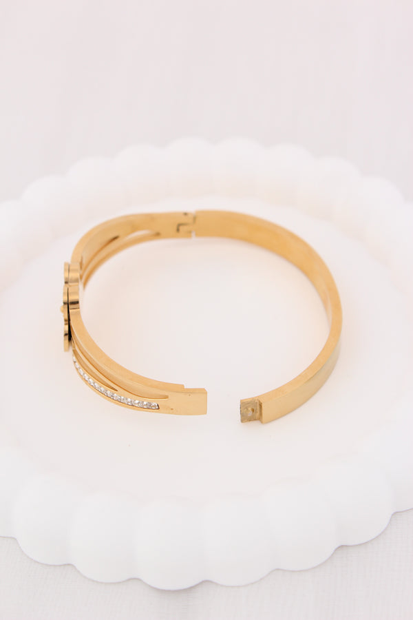 Gold Bangle With Triple Stones In Stainless Steel (ESBA044)