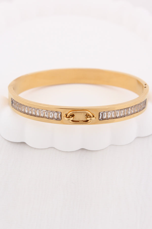 Anti Tarnish Bangle Composed With Stones And Center X Design (ESBA045)