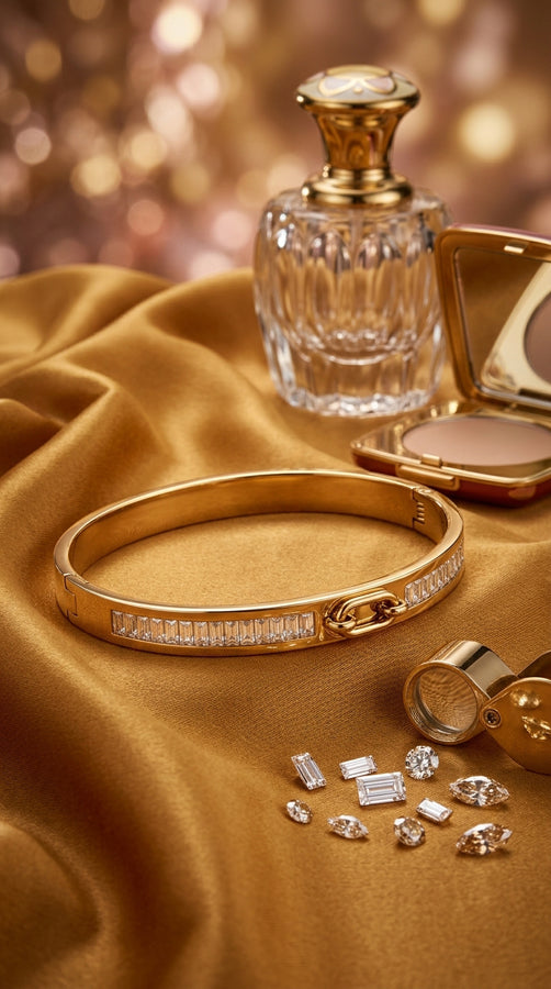 Anti Tarnish Bangle Composed With Stones And Center X Design (ESBA045)