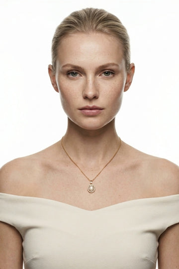 Center Stone Pendant Framed With Small Stones In Gold Polish Necklace (ESP-027)