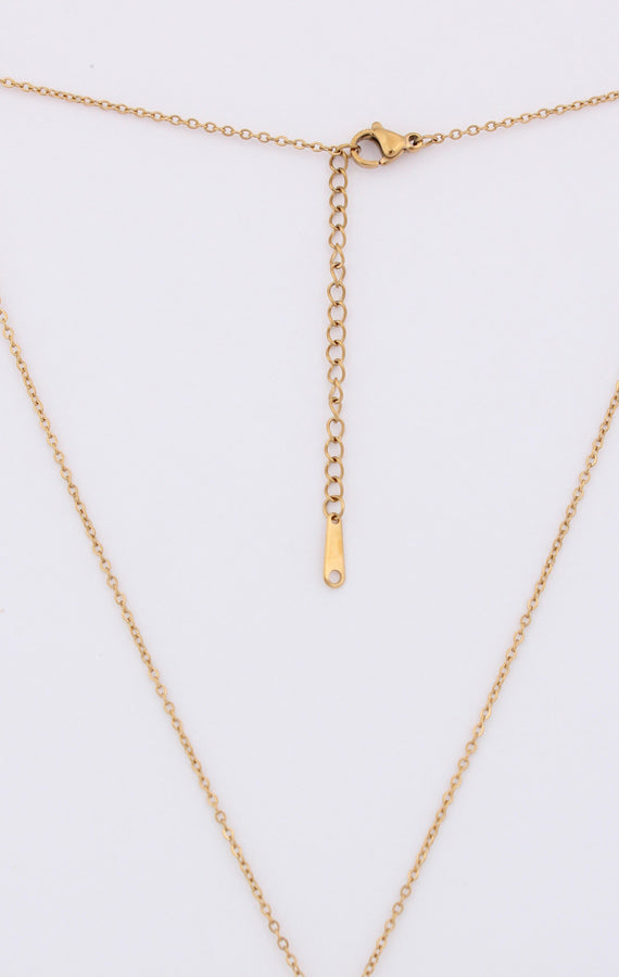 Center Stone Pendant Framed With Small Stones In Gold Polish Necklace (ESP-027)