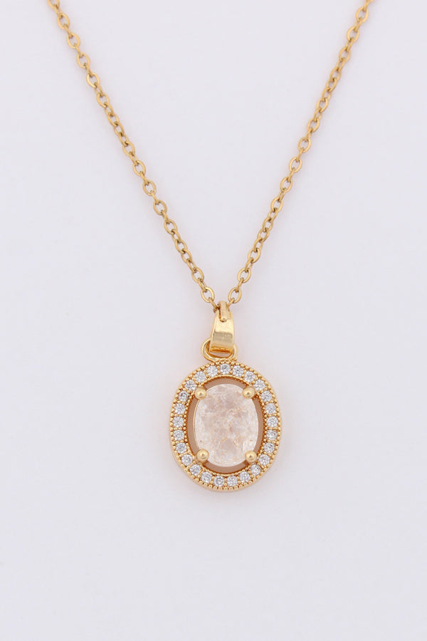 Center Stone Pendant Framed With Small Stones In Gold Polish Necklace (ESP-027)