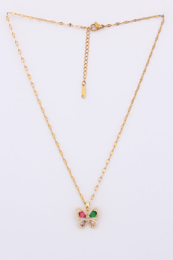 Colourful Butterfly In Gold Polish Necklace (P020)