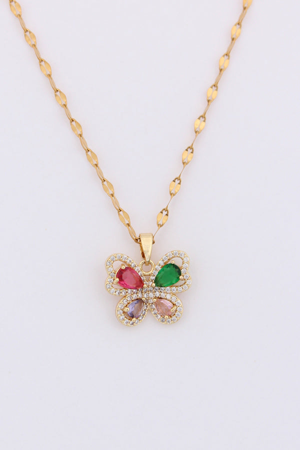 Colourful Butterfly In Gold Polish Necklace (P020)
