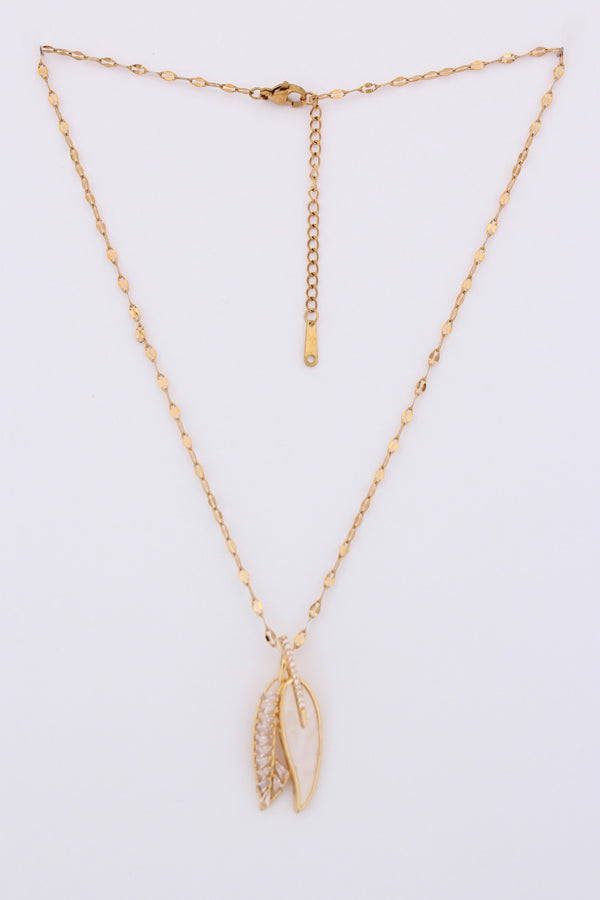 Composed Leaf Pendant With Stone In Gold Polish Necklace (P042)