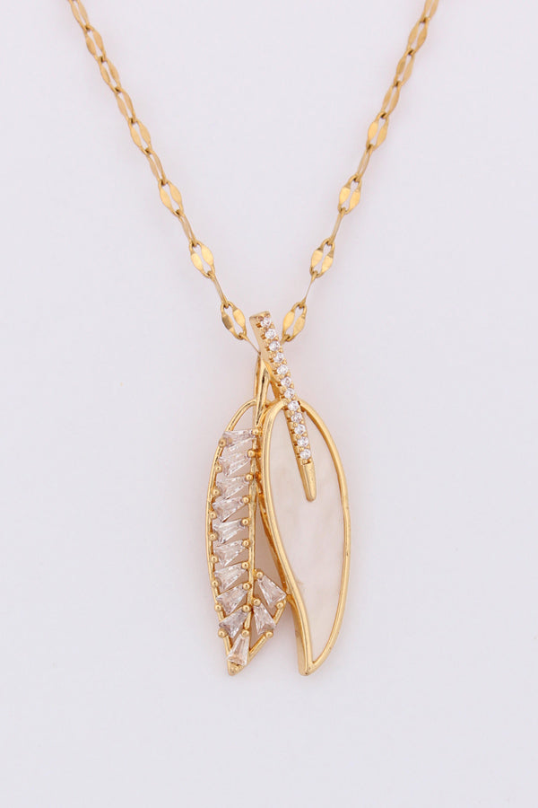 Composed Leaf Pendant With Stone In Gold Polish Necklace (P042)