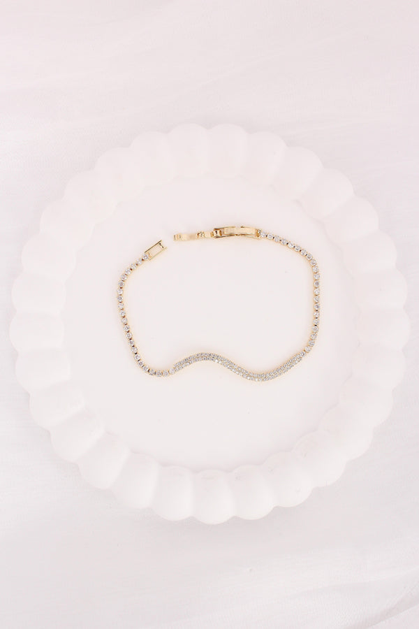 Curved Gold Polish Bracelet With Stones (BR021-G)