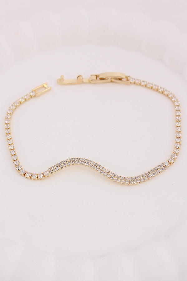 Curved Gold Polish Bracelet With Stones (BR021-G)
