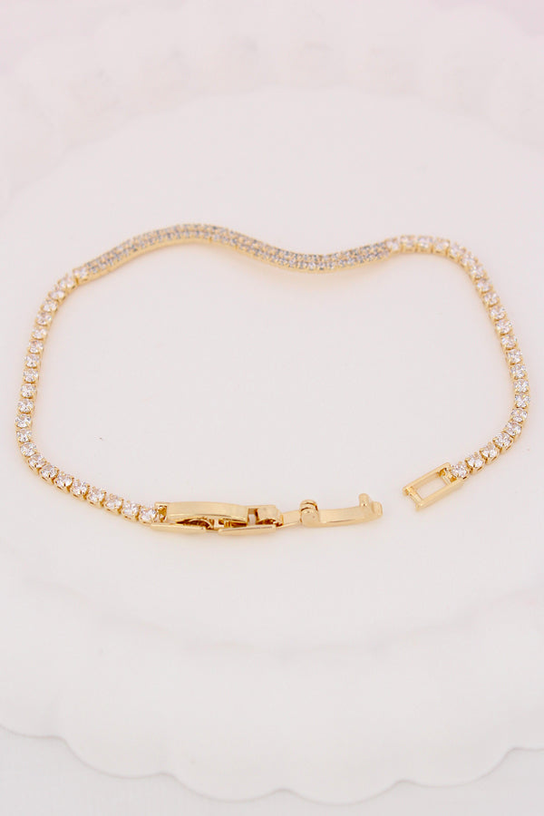 Curved Gold Polish Bracelet With Stones (BR021-G)