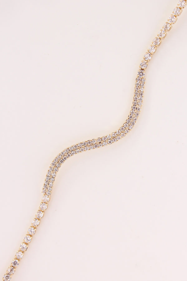Curved Gold Polish Bracelet With Stones (BR021-G)