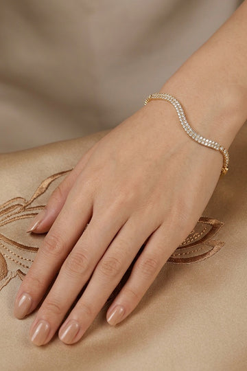 Curved Gold Polish Bracelet With Stones (BR021-G)